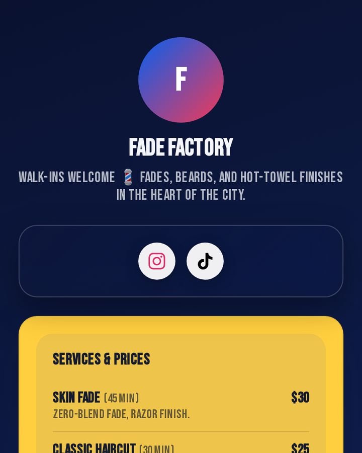 Barbershop page on MyBioKit