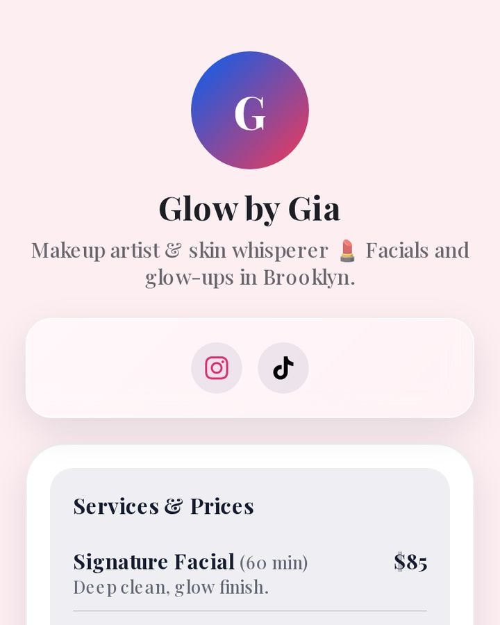 Beauty artist page on MyBioKit